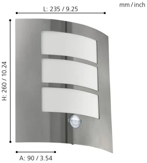 EGLO 88142 - Applique da esterno con sensore CITY 1xE27/15W