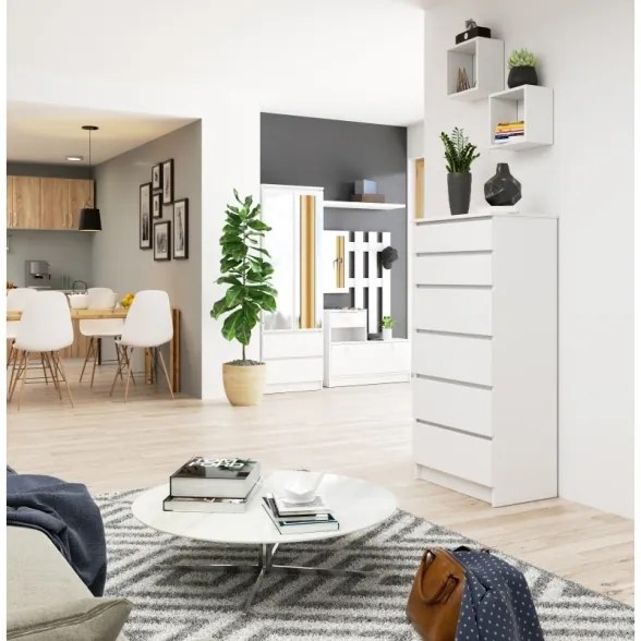 Cassettiera Moderna 60x40x130 Cm 6 Cassetti Bianco Opaco Artika