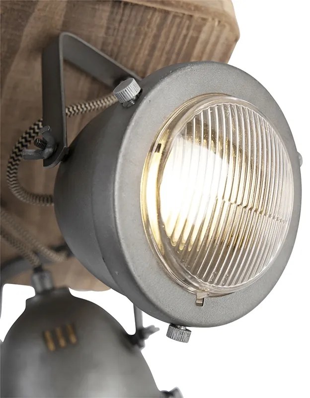 Faretto industriale in acciaio con legno orientabile a 4 luci - Emado