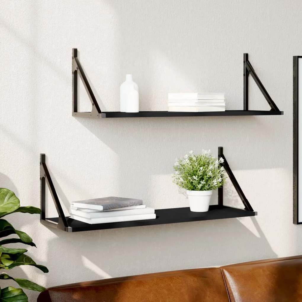 Mensole Da Parete 2pz Nere 80x25x25,5 Cm Legno Multistrato /