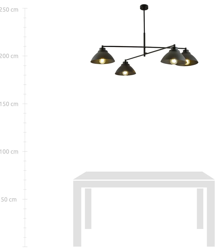 Lampadario Minimal Castore Acciaio Nero 4 Luci E27 Ip20