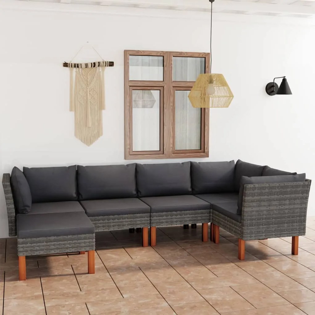 Set divani da giardino 6 pz con cuscini in polyrattan grigio