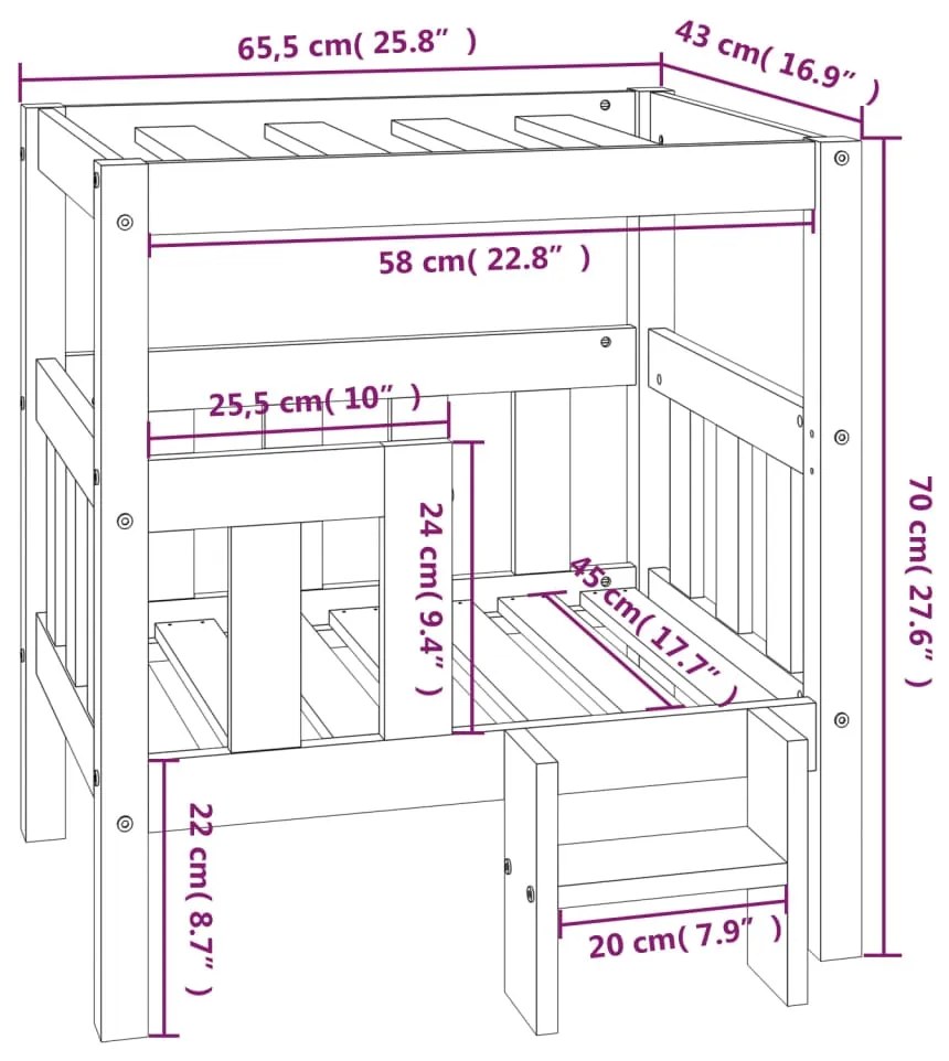 Cuccia per Cani Grigio 65,5x43x70 cm in Legno Massello di Pino