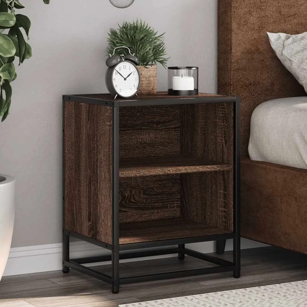 Comodini Rovere Marrone 2 Pz Legno Multistrato Metallo /