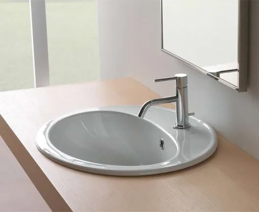 Globo Minori Lavabo 56x48 monoforo da Incasso soprapiano in ceramica Bianco Lucido