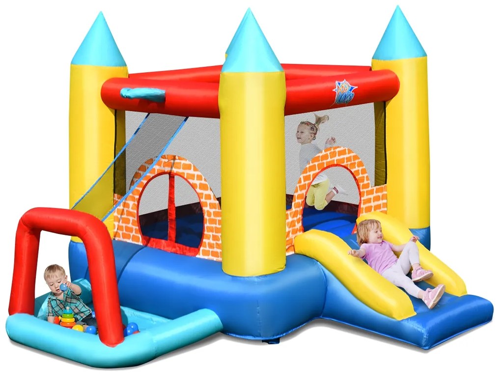 Costway Casetta gonfiabile con scivolo e canestro per bambini 300x280x210cm, Casa gonfiabile con palline