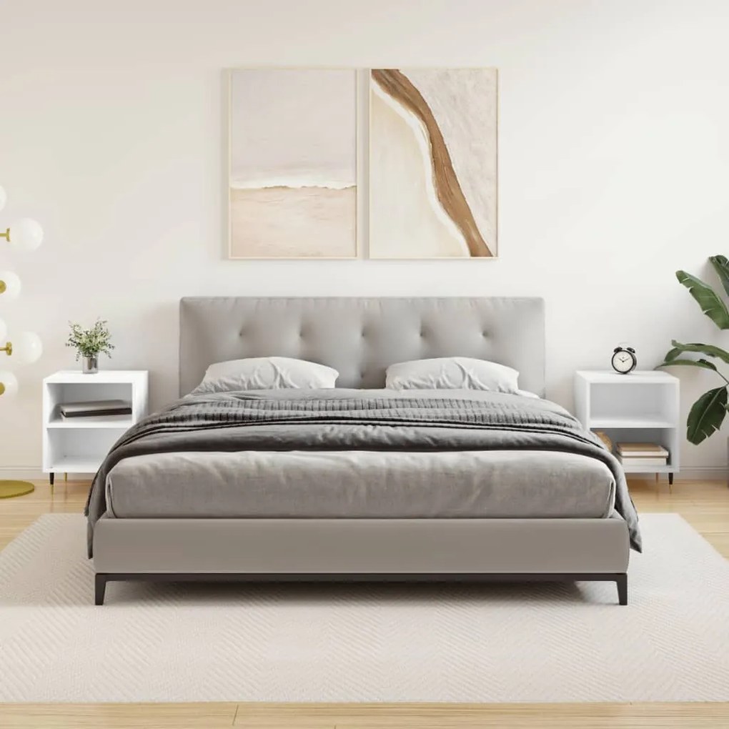 Comodini 2 Pz Bianchi 40x30x50 Cm İn Legno Multistrato /