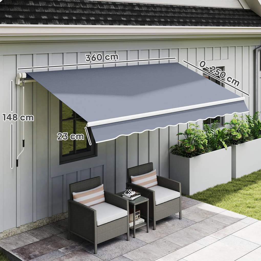 Tenda da Sole per Esterno 360x250 cm a Bracci Avvolgibile con Apertura a Manovella Grigio...