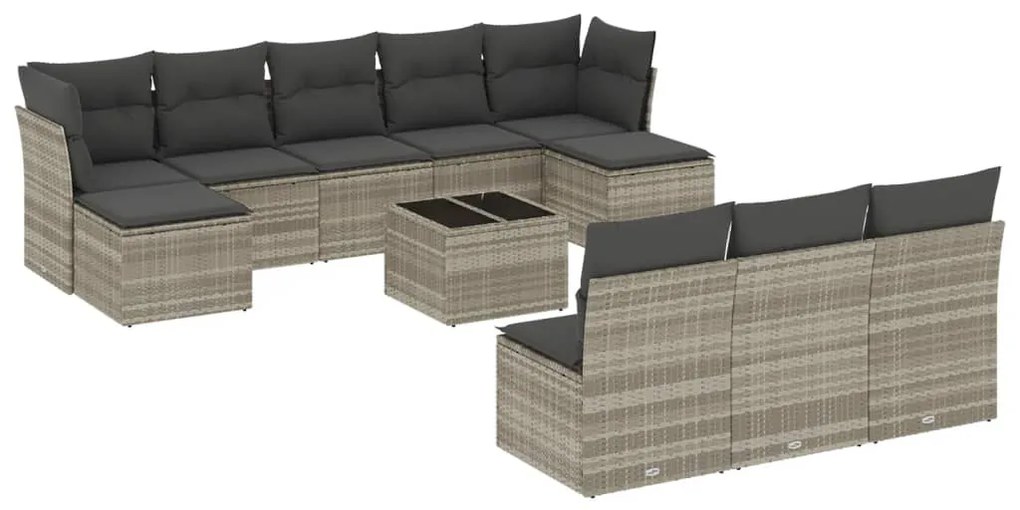 Set divani da giardino 11 pz con cuscini in polyrattan grigio