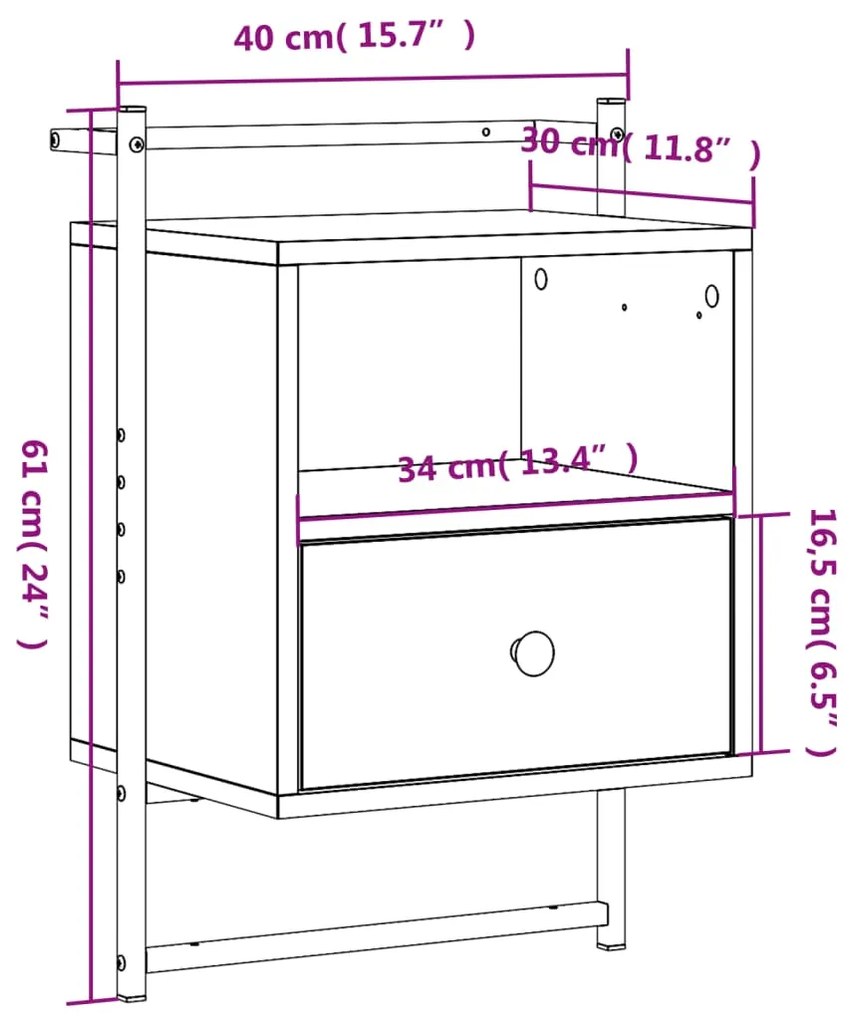 Comodini a Muro 2pz Rovere Marrone 40x30x61cm Legno Multistrato