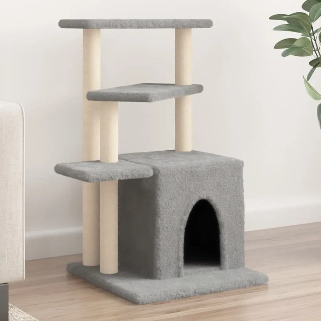 Albero per gatti con tiragraffi in sisal grigio chiaro 83,5 cm