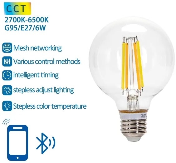 Lampadina LED FILAMENT G95 E27/6W/230V 2700-6500K - Aigostar