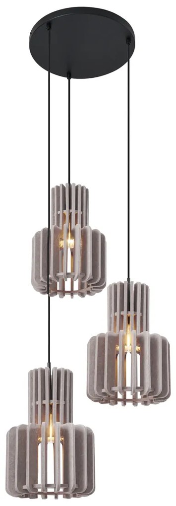 Lampada a sospensione retrò nera con 3 luci color tortora - Felt