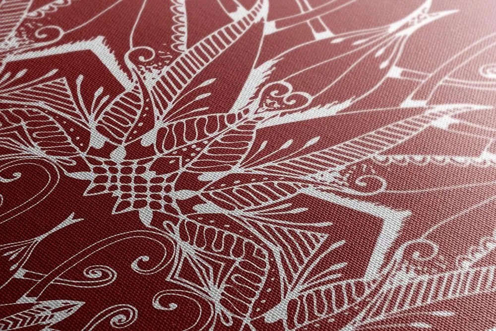 Stampa su tela – Mandala bianco su sfondo bordeaux