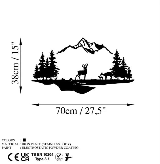 Decorazione da muro 2 pz 70x38 cm cervo metallo/nero