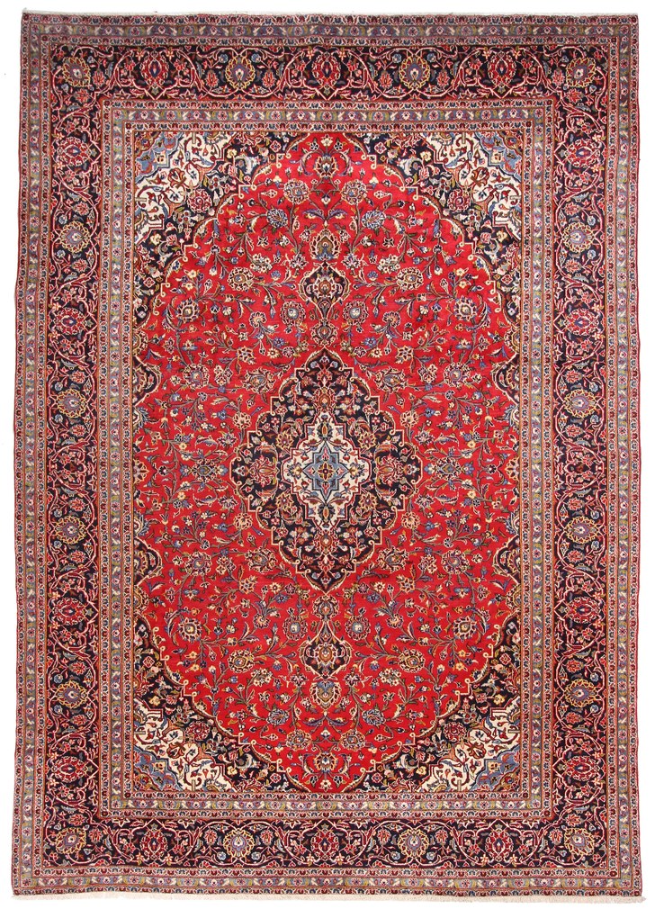 Kashan Tappeto 410x290 Rosso (Iran) Annodato A Mano