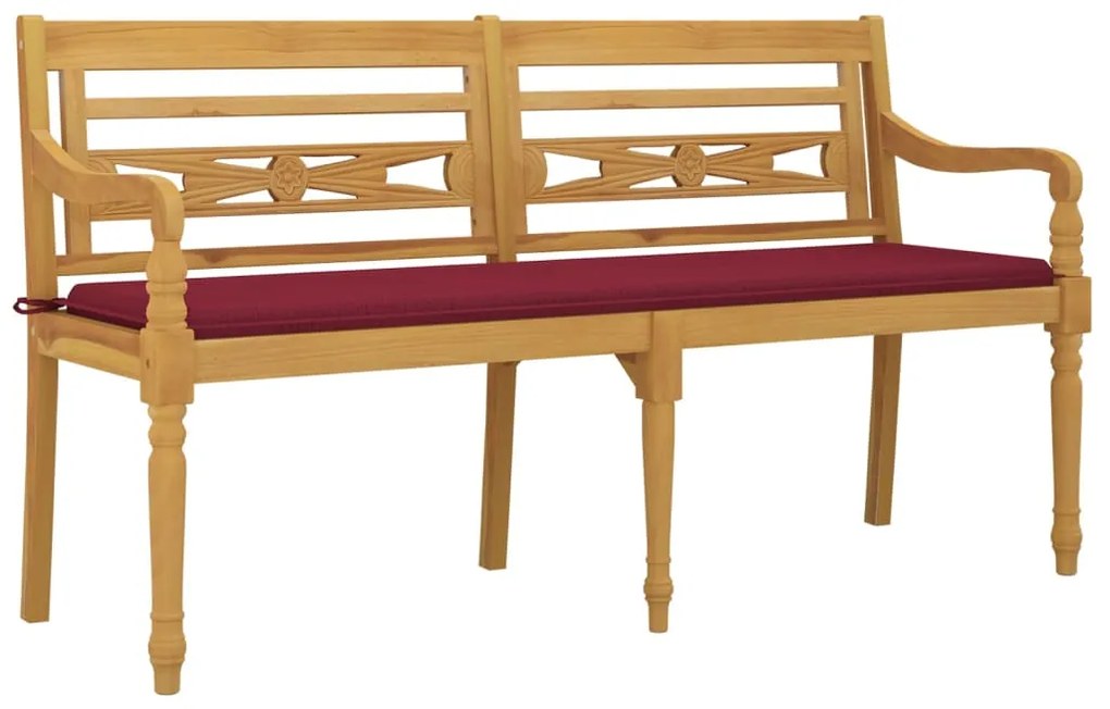 Panchina batavia con cuscino rosso vino 150 cm massello di teak