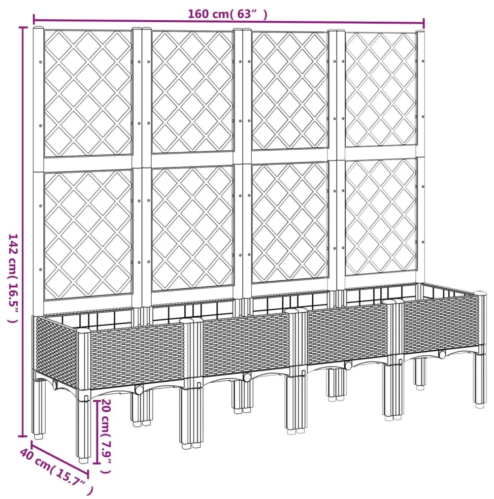 Fioriera Giardino con Traliccio Grigio Chiaro 160x40x142 cm PP