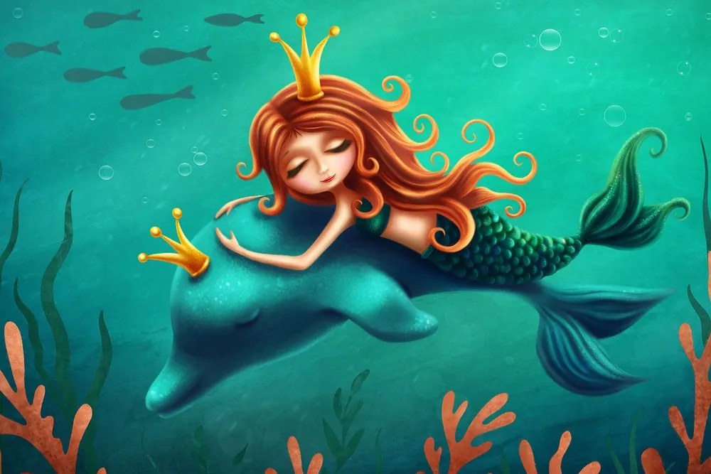 Stampa su tela – Sirena con delfino