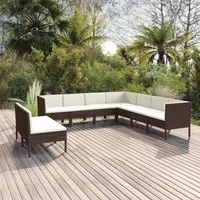 Set Divani da Giardino 9 pz con Cuscini in Polyrattan Marrone 3094467