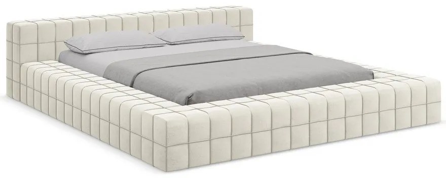 Letto matrimoniale imbottito crema con griglia 160x200 cm Akela - Makamii