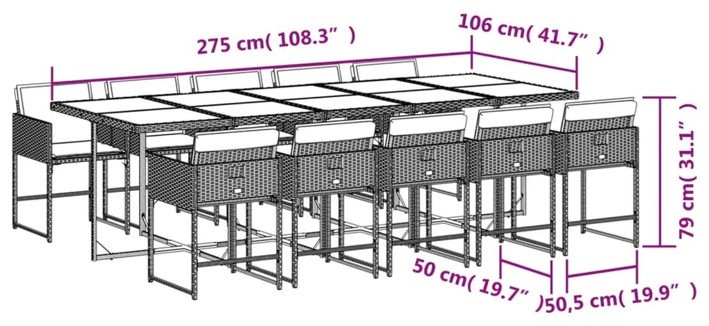 Set Pranzo da Giardino 11 pz con Cuscini Beige Misto Polyrattan