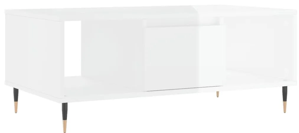 Tavolino salotto bianco lucido 90x50x36,5 cm legno multistrato