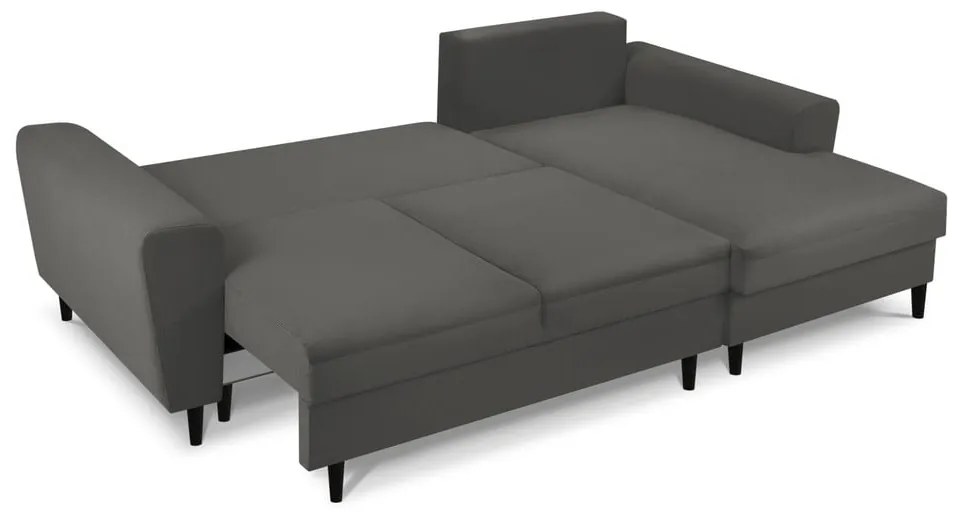 Divano angolare grigio scuro allungabile e con contenitore (con penisola a destra/con chaise lounge) con rivestimento in velluto a coste Kyoto – Cosmopolitan Design