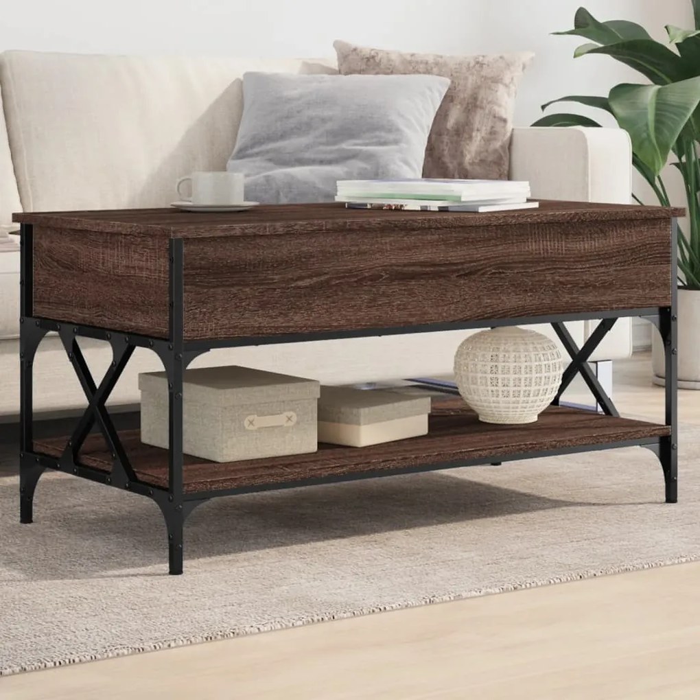 Tavolino Salotto Rovere Marrone 100x50x50cm Multistrato Metallo /