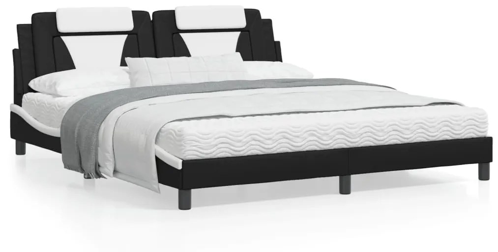Giroletto Con Testiera Nero E Bianco 180x200 Cm İn Similpelle /