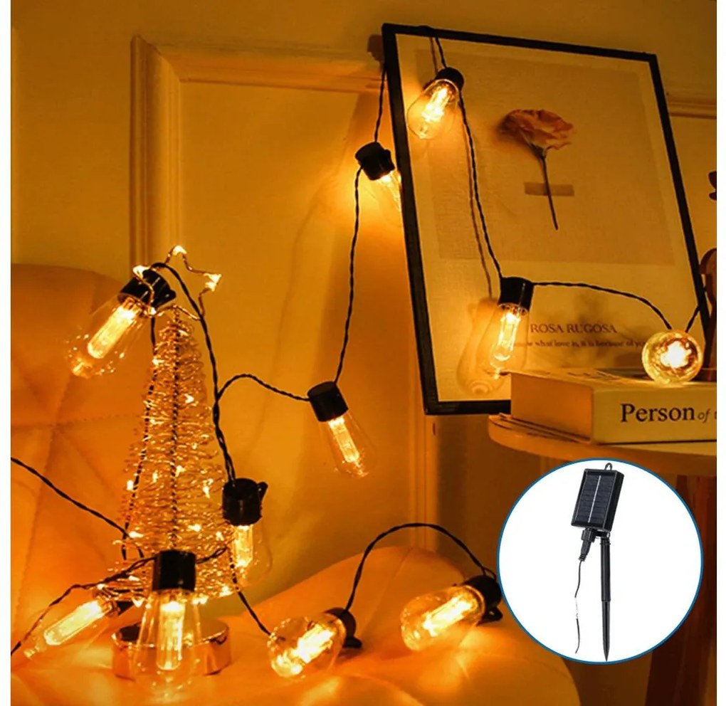 Aigostar - Catena di Natale solare a LED 20xLED/11,5m IP65 bianco caldo