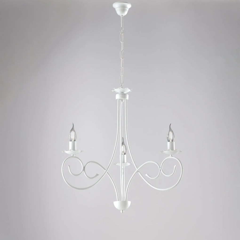 Lampadario Provenzale Candelabro Alma 3 Luci Ferro Battuto Bianco Shabby