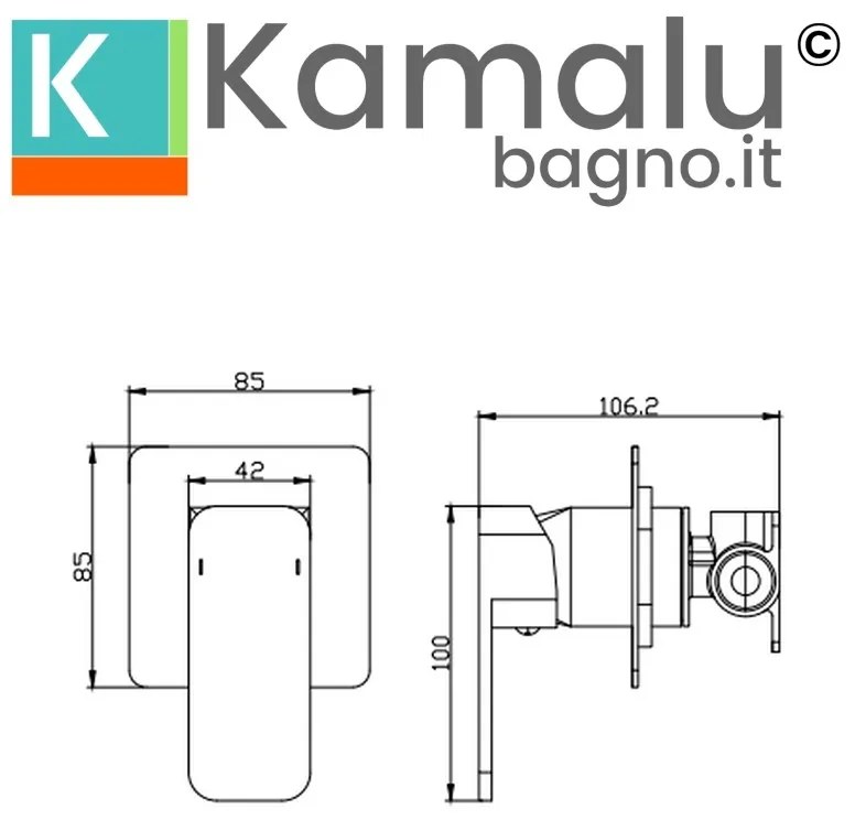 Kamalu - miscelatore doccia a muro in ottone finitura nera| kam-diana nero