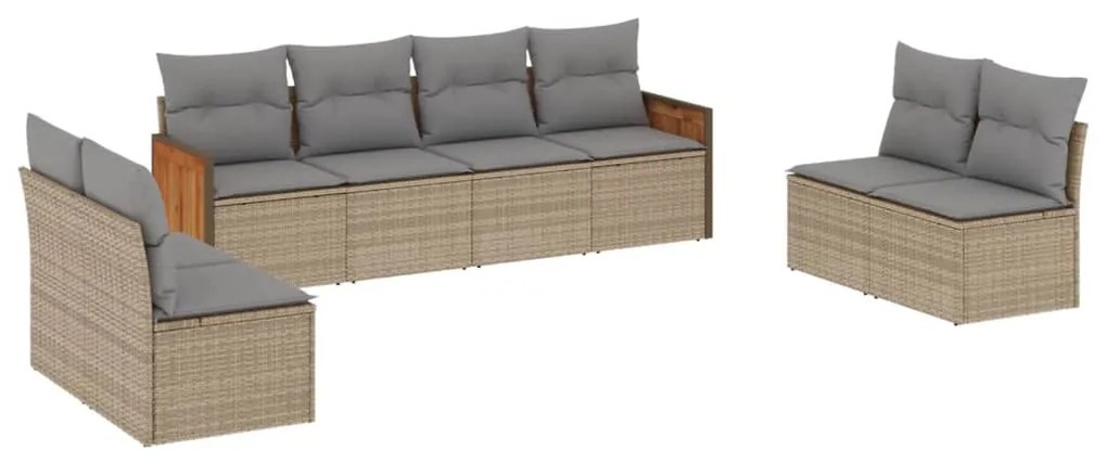 Set divano da giardino 8 pz con cuscini beige in polyrattan