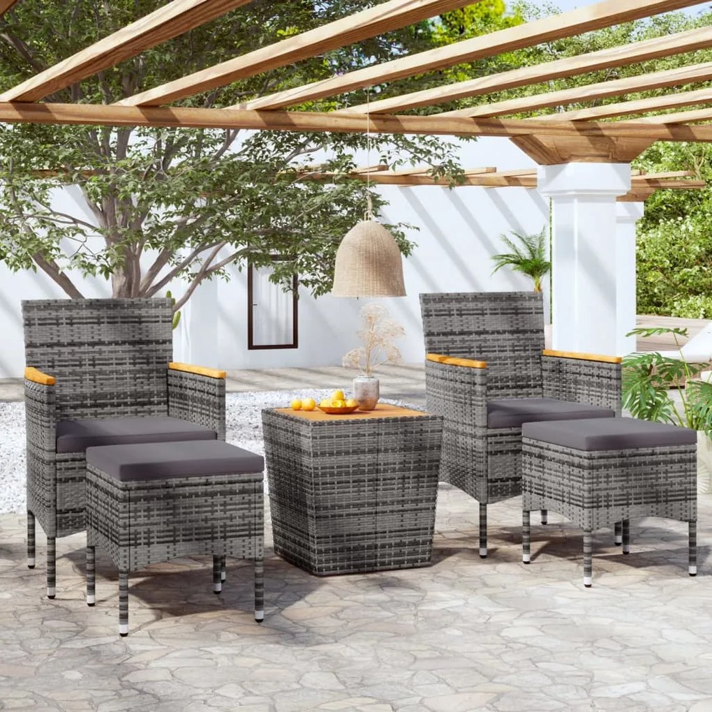 Set bistrot giardino 5 pz polyrattan e massello acacia grigio