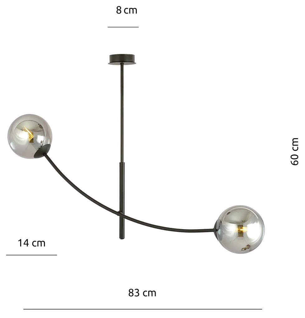 Sospenione Moderna 2 Luci Oceano In Acciaio Nero Bracci Regolabili E Vetro Fumè