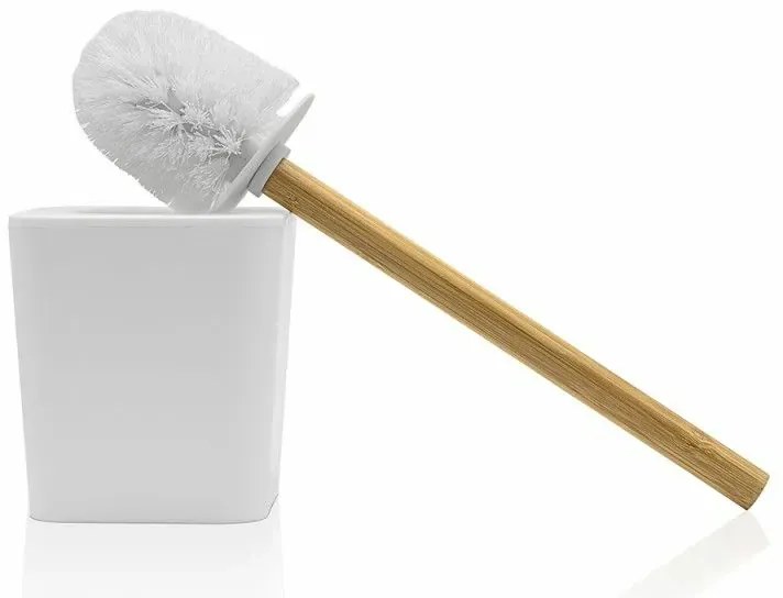 Set accessori bagno moderno in finitura bianca opaca con dettagli in bambù
