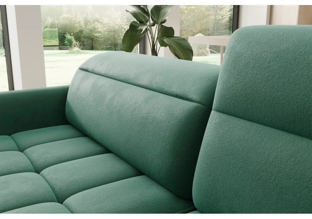 Divano angolare verde allungabile/con contenitore (con penisola a destra/a L) e rivestimento in velluto Barea – ELTAP