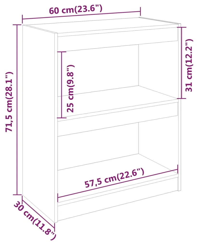 Libreria/Divisorio Grigio 60x30x71,5 cm in Massello di Pino