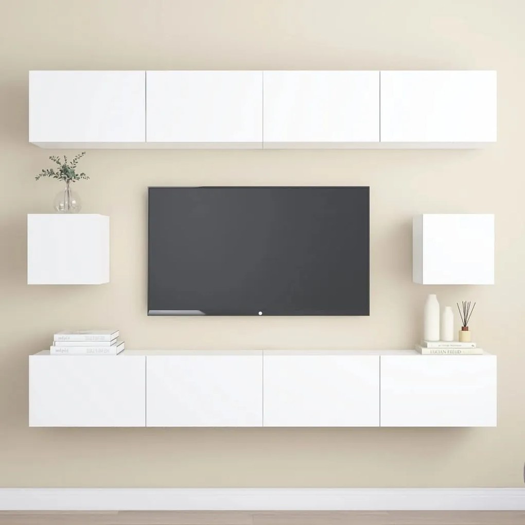Set Mobili Porta Tv 6 Pz Bianco İn Legno Multistrato /