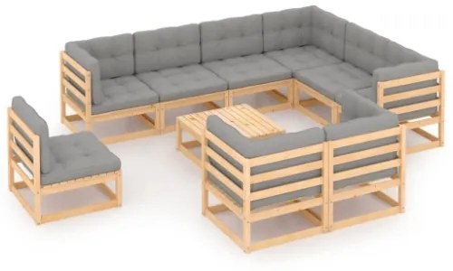 Set Divani da Giardino 10 pz con Cuscini Legno Massello di Pino