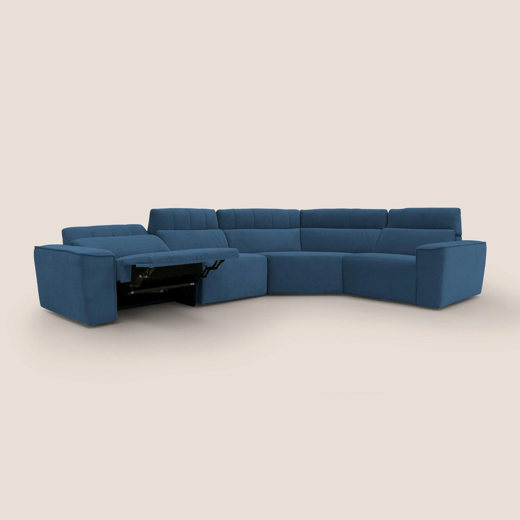 Clark Divano modulare angolare REVERSIBILE con opzione relax elettrico in tessuto smacchiabile impermeabile T17 blu