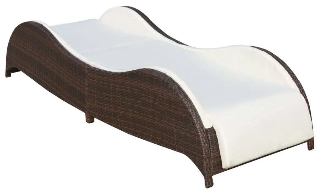 Lettino prendisole con cuscino in polyrattan marrone