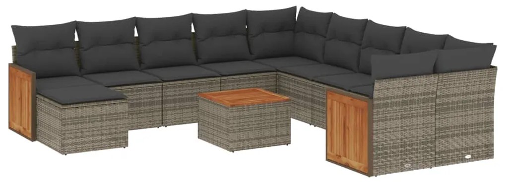 Set divani da giardino 12 pz con cuscini grigio in polyrattan