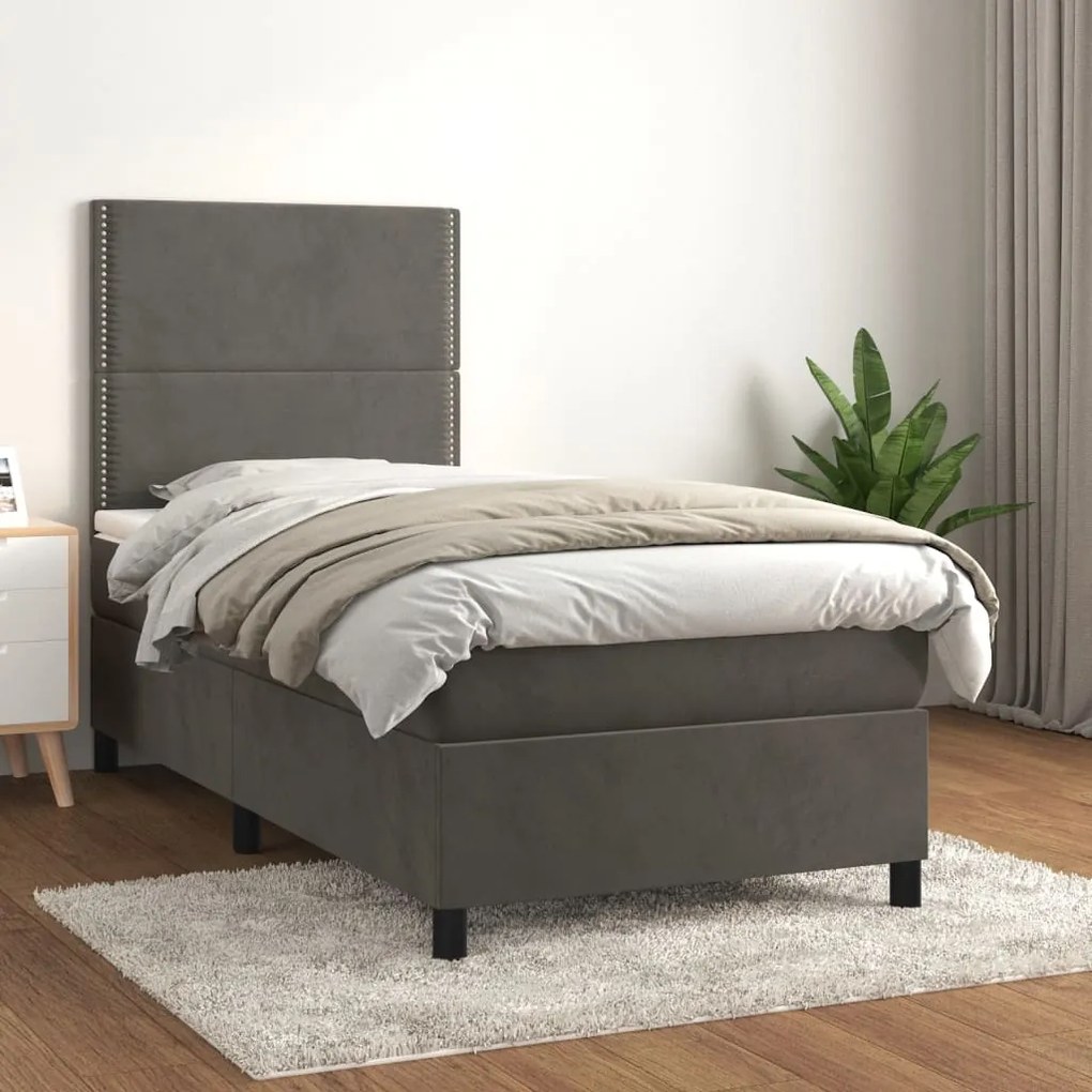 Giroletto A Molle Con Materasso Grigio Scuro 90x190 Cm Velluto /