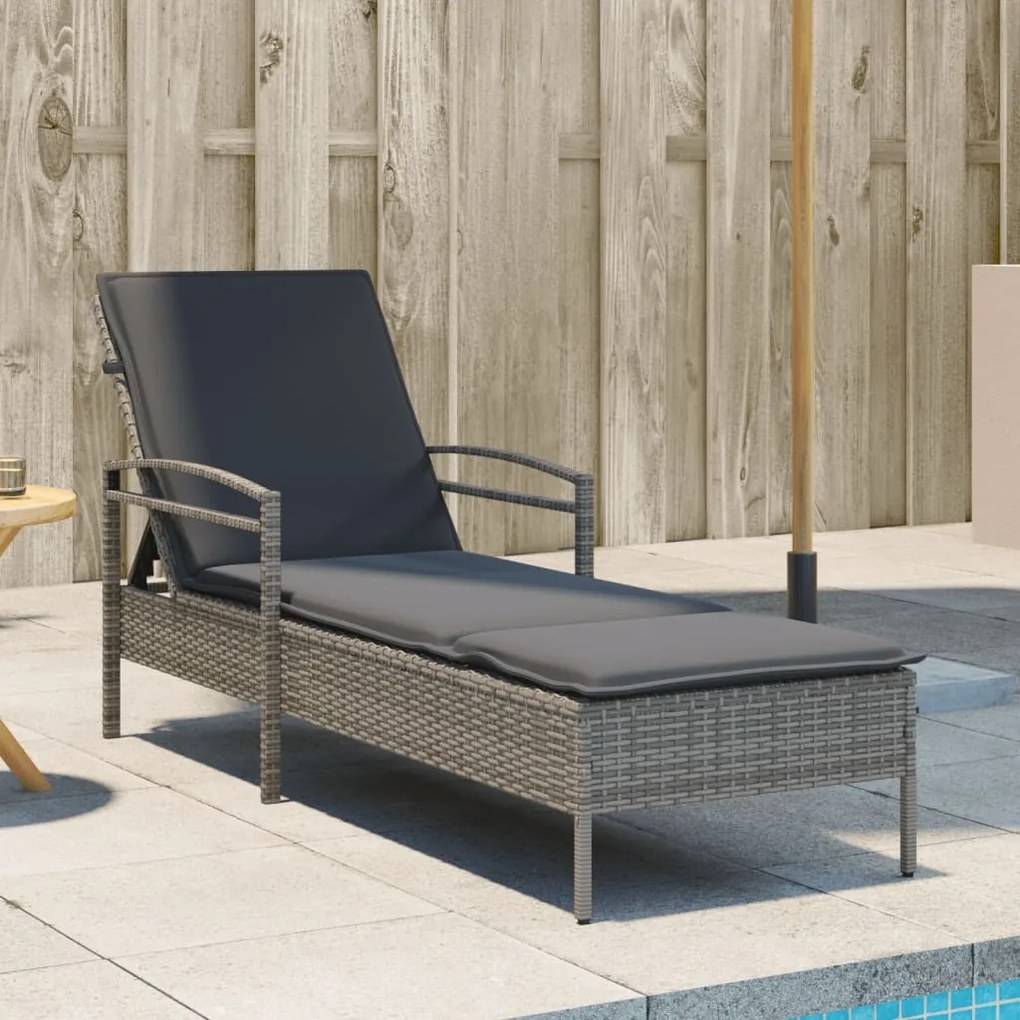Lettino Prendisole Con Cuscino Grigio 63x200x81 Cm Polyrattan /