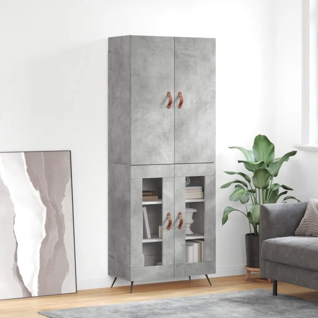 Credenza grigio cemento 69,5x34x180 cm in legno multistrato