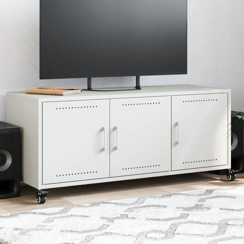 Mobile Tv Bianco 100,5x39x43,5 Cm İn Acciaio Laminato A Freddo /