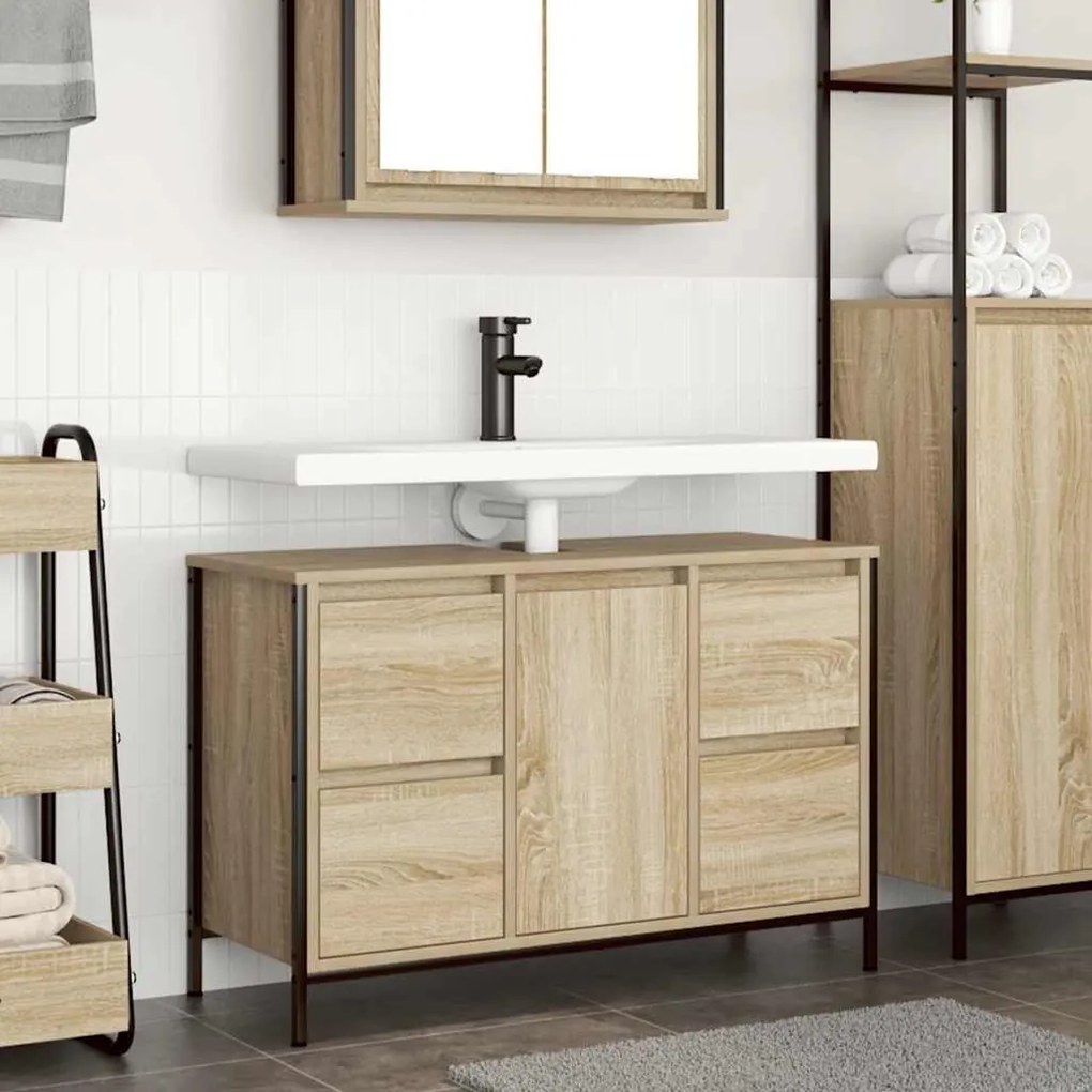 Mobile Lavabo Con Cassetti Rovere Sonoma 90x34,5x60 Cm /