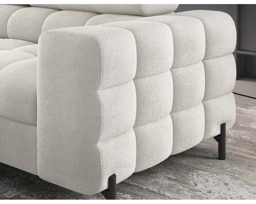 Divano angolare color crema allungabile/con contenitore (con penisola a sinistra/a L) con rivestimento in bouclé Ferucce – ELTAP